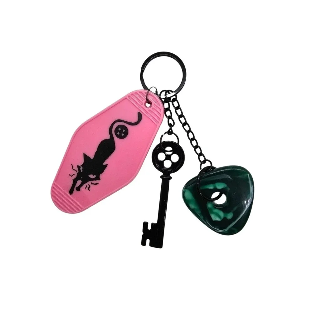 Coraline Inspired Keychain! Keys To The Pink Palace Apartments Tag Stone & Key